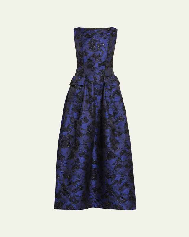 Sequin Cloud Jacquard High-Neck Evening Gown